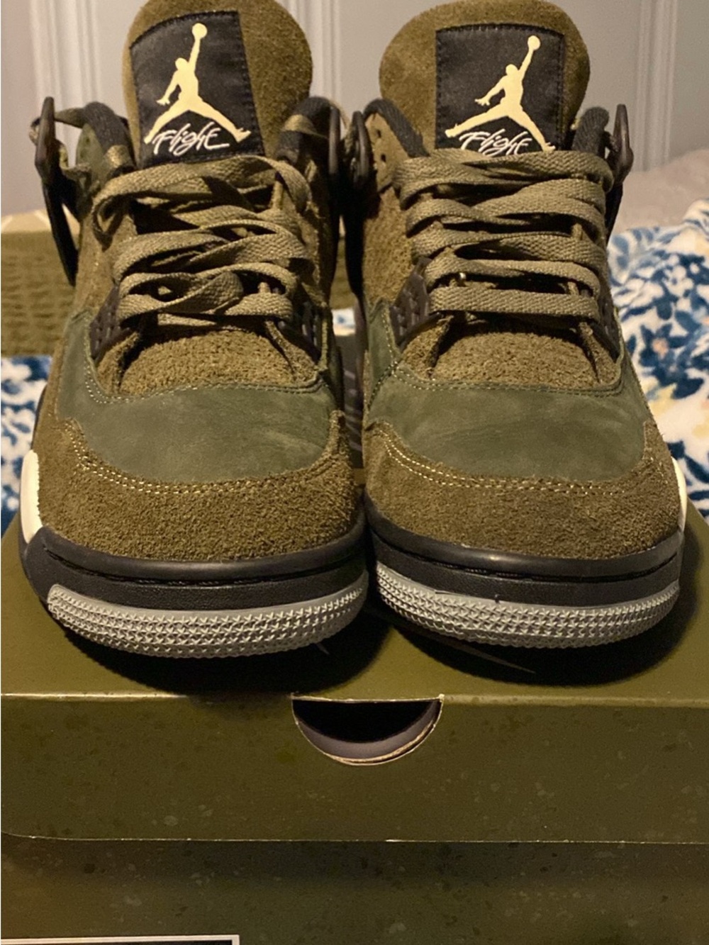 Jordan Olive Green Suede Flight Sneakers